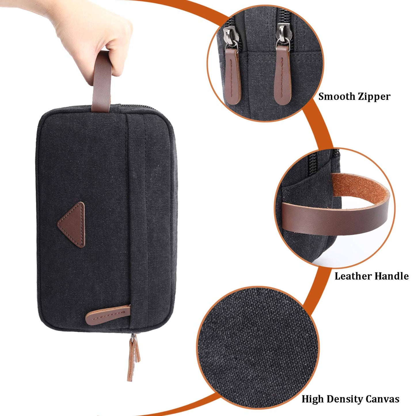Mactso Men's Toiletry Bag, Vintage Canvas Leather Travel Dopp Kit with 2 Compartments, Heavy Duty Zipper, 9.5x5.5x4 Inch Retro Shaving Makeup Organizer for Business Travel Gym Camping (Black)