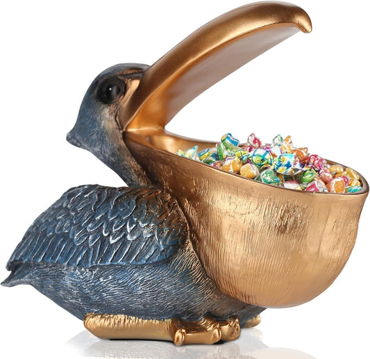 Pelican Key Holder Statue - Fun Hippo Candy Dish for Office Desk | Unique Modern Decor (Gold)