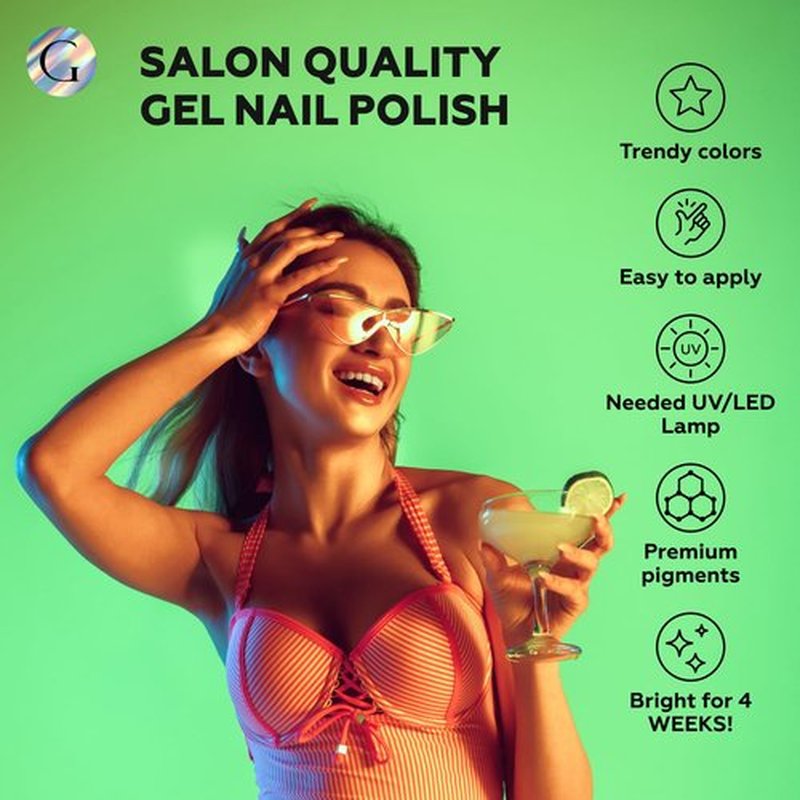 GLOSS Neon Gel Polish Set | 6 Pcs with Neon Pink, Bright Pink, Neon Orange, Neon Yellow, Green Lime & Neon Green Colors, LED Nail Gel Polish, Soak off DIY Nail Summer Gel Polish for Women & Girls