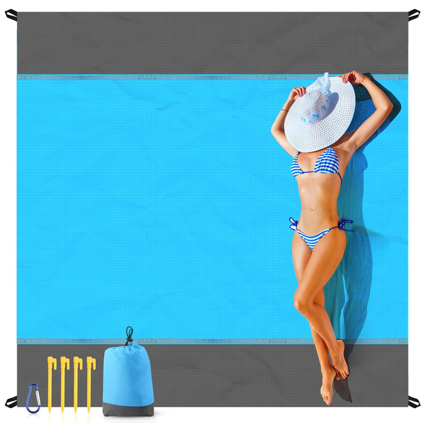 EASYFUN Beach Blanket Sandproof Oversized, 79''×83'' Extra Large Beach Mat, Portable Picnic Mat for Travel Camping Hiking, Lightweight Beach Essentials Family Water Resistant Mat
