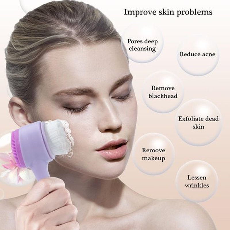 Beomeen Face Brush 2 in 1, Silicone Facial Cleansing Exfoliating Brush Soft Bristles Pore Deep Cleansing Manual Dual Face Wash Scrub Brush For Massaging, Makeup Skincare Removal, Gradient Purple