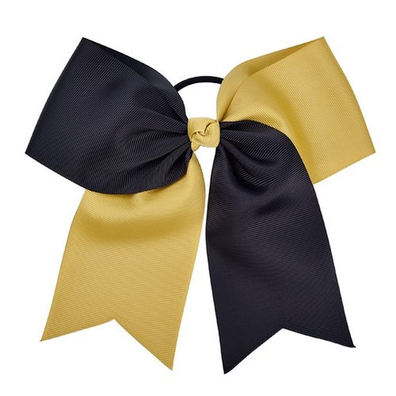 DEEKA 12PCS 8" Two Toned Large Cheer Hair Bows Ponytail Holder Handmade for Teen Girls Softball Cheerleader Sports -Gold/Black