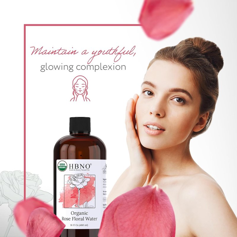Organic Rose Water for Face - USDA Certified 16 fl oz | Pure Rosewater for Skincare & Haircare