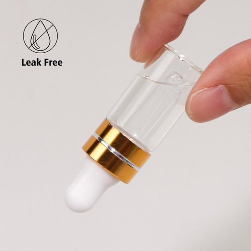 Comrzor 50 Pack 3ml Clear Glass Dropper Bottles with 2 Pcs Plastic Droppers, Mini Sample Dropper Bottles for Essential Oils Perfume Cosmetic Liquid, Empty Travel Sample Vials with Gold Cap