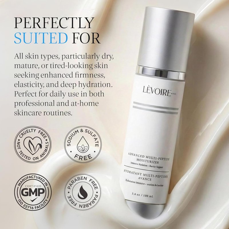 Advanced Multi-Peptide Moisturizer - Firming Face Cream with Hyaluronic Acid & Peptides | Smooths Fine Lines | 3.4 oz