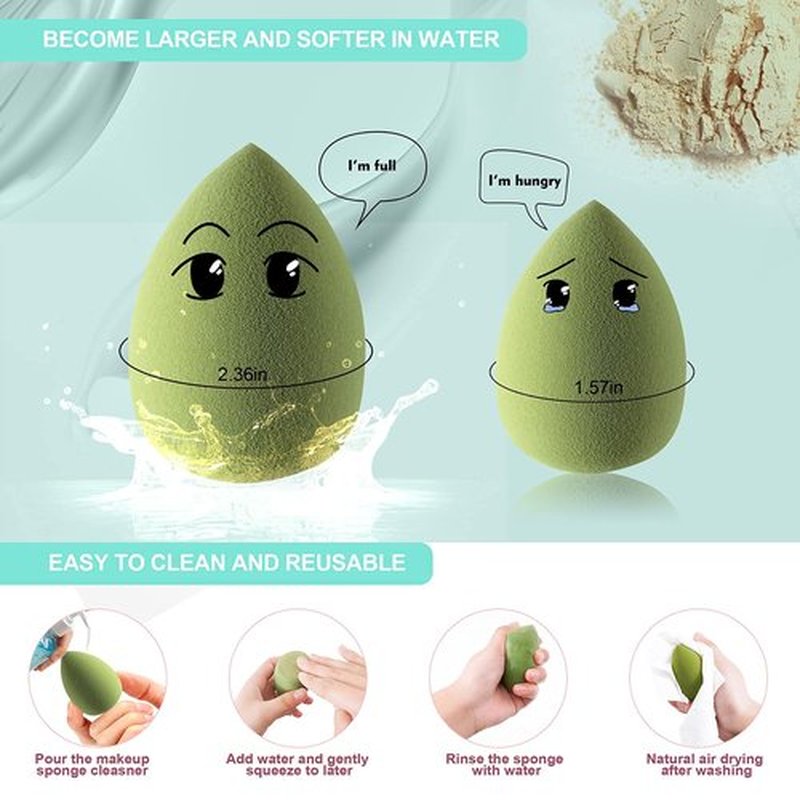 Makeup Sponge DUAIU Beauty Blending Sponges 4pcs Foundation Sponges Latex Free Makeup Blenders Beauty Sponges with Sponge Storange Box (Avocado Green)