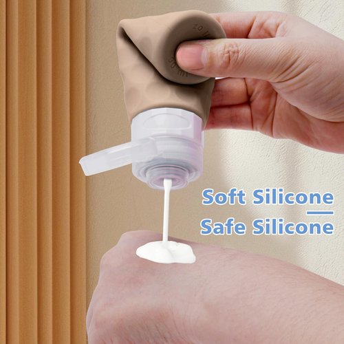 Silevoler Travel Bottles for Toiletries, 4pcs Tsa Approved 3oz Travel Size Containers, BPA Free Leak Proof Premium Silicone Travel Bottles, Refillable Liquid Travel Accessories W/Toiletry Bag(Cream)