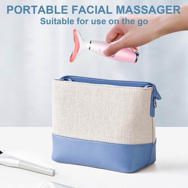 Facial and Neck Beauty Massager,7 Color Face and Neck Beauty Device with 3 Massage Modes,at Home Face Culpting Tool for Skin Care(Pink)