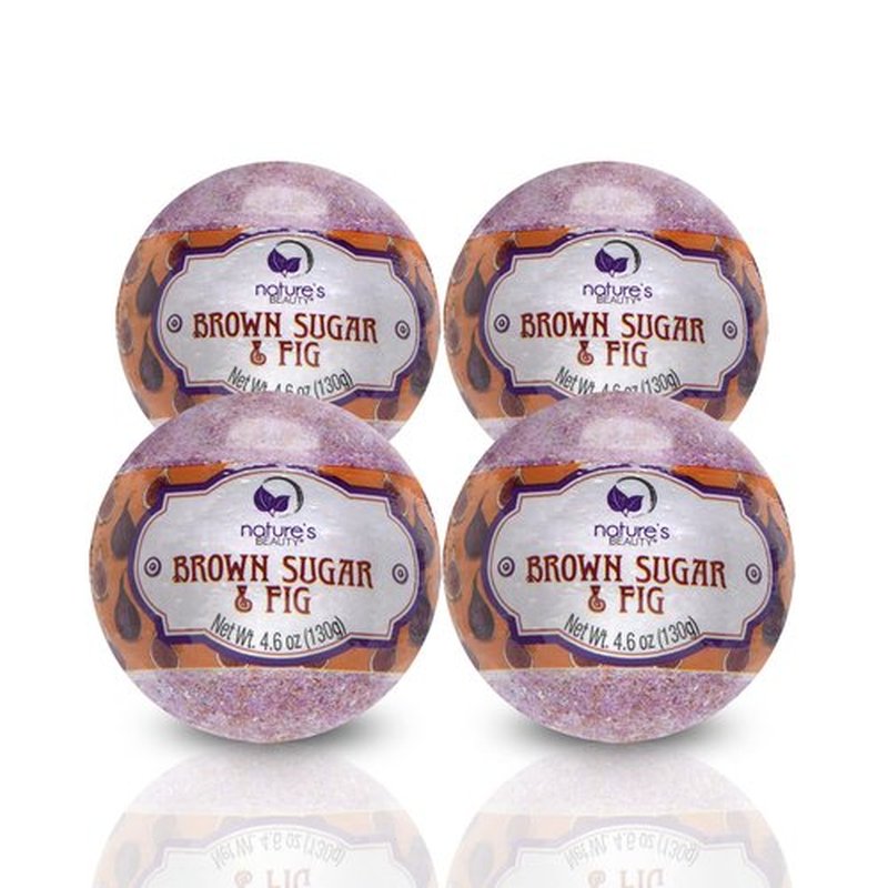 Nature's Beauty Brown Sugar & Fig Bath Bomb Multi-Pack - Natural Hand Crafted, Non-Staining, Luxury Fizzy Spa Bomb, Moisturize Dry Skin, Made w/Orange Extract + Coconut Oil, 4.6 oz (4 Pack)