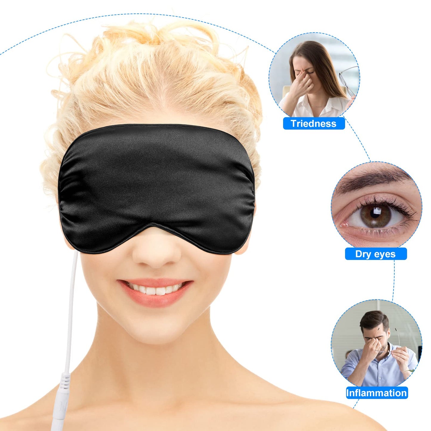2 Pieces Silk Heated Eye Mask for Dry Eyes USB Steam Warm Compress for Puffy Eyes Adjustable Temp Sleep Eye Mask for Dry Eye, Chalazion, Blepharitis, Stye (Black, Green)