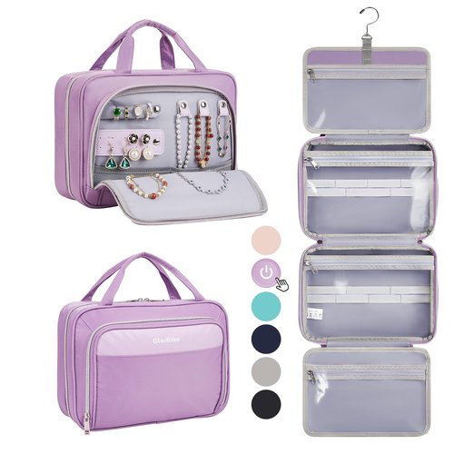 OlarHike Travel Toiletry Hanging Bag Waterproof, Makeup bag, Toiletries, Jewelry, Travel Essentials 3 in 1 Packing Organizers, Cosmetic Travel-Sized Container, Medium for Women Light Purple