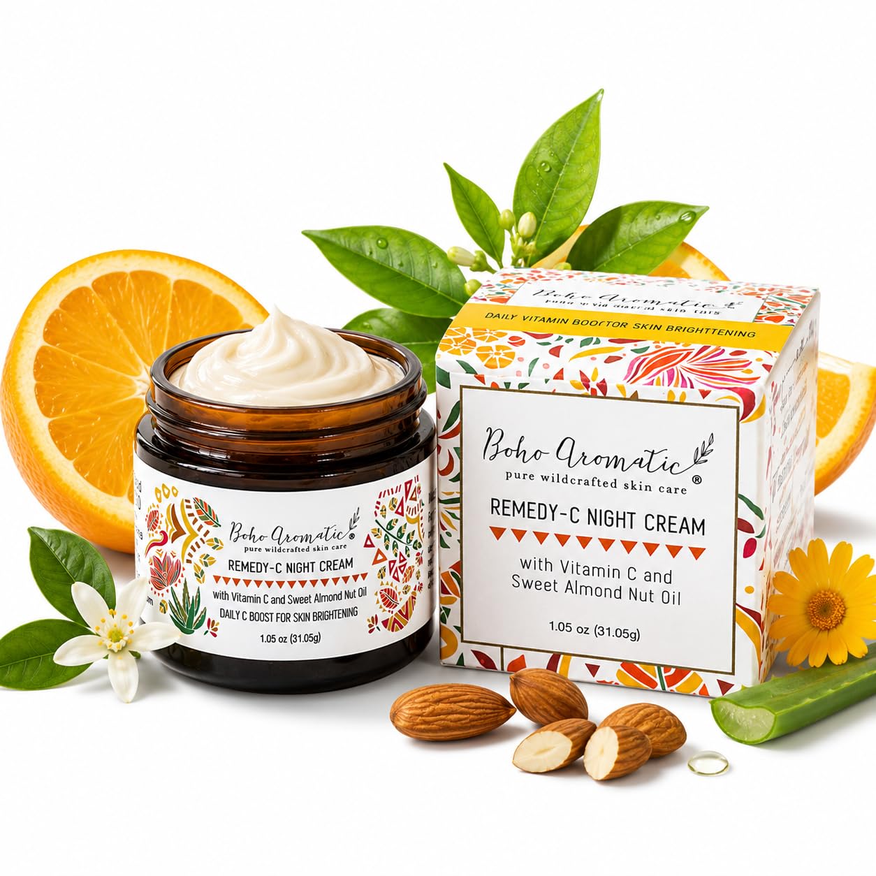 Vitamin C Night Cream for Face, Brightening Vitamin C Moisturizer Face Cream – Hydrating Rich Night Serum Cream in Eco-Friendly Glass Jar, cruelty free by Boho Aromatic Remedy-C