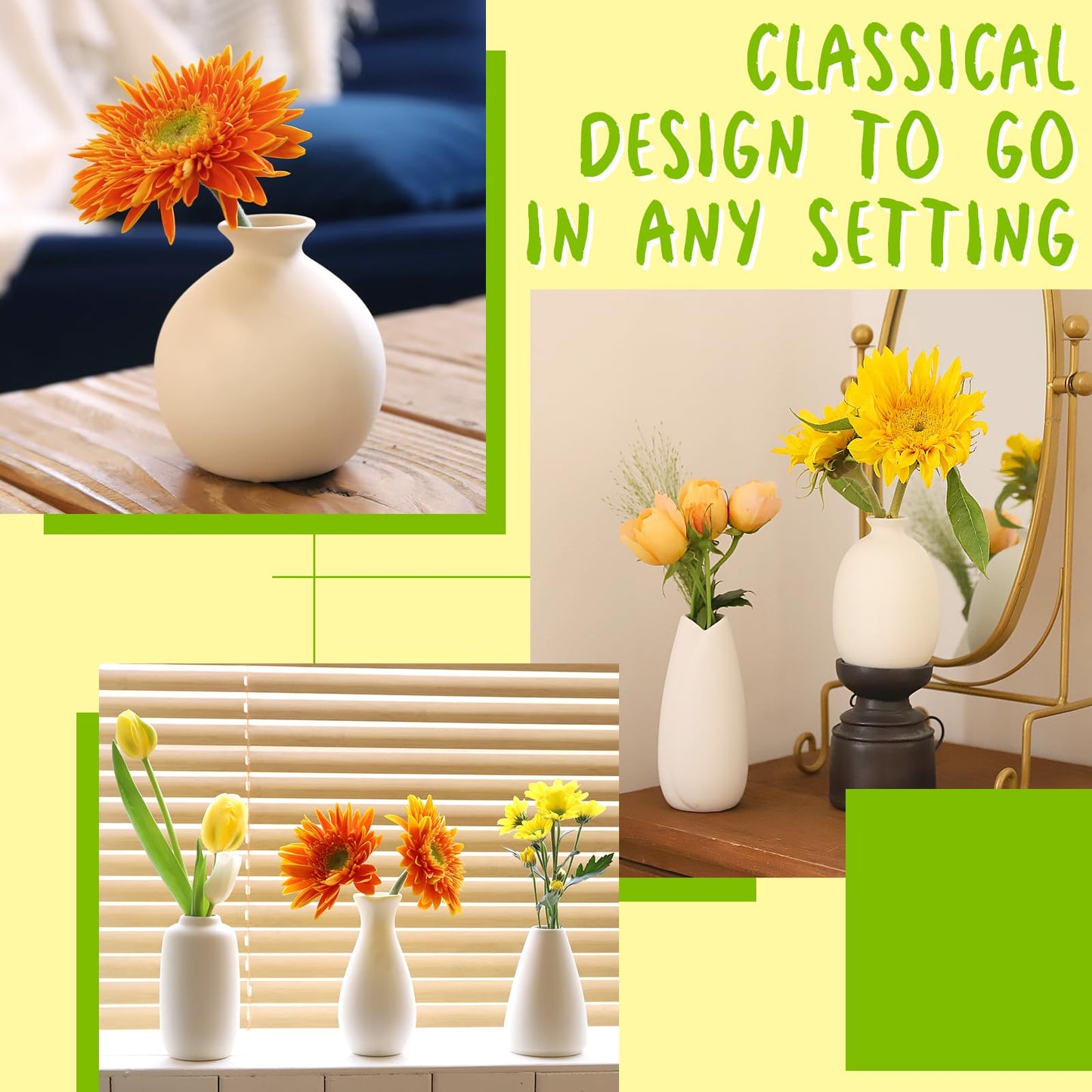 10pc Ceramic Bud Vases Set - 2-3 Inch White Small Vases Collection for Flowers | Boho & Modern Ceramic Vase Set for Table Décor, Wedding, Cute Vase Home Decor