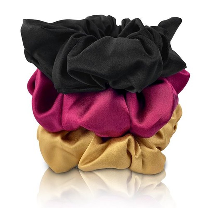 Celestial Silk Mulberry Silk Scrunchies for Hair (Gold, Black, Cranberry)