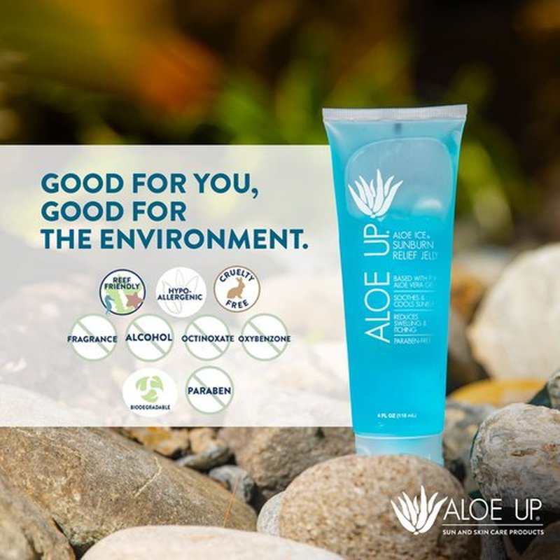 ALOE UP Aloe Ice Sunburn Relief Jelly - Face and Body Organic After Sun Gel - With 96.6% Pure Aloe Vera Gel - Reef Safe - Alcohol- and Fragrance-Free - 4 Oz