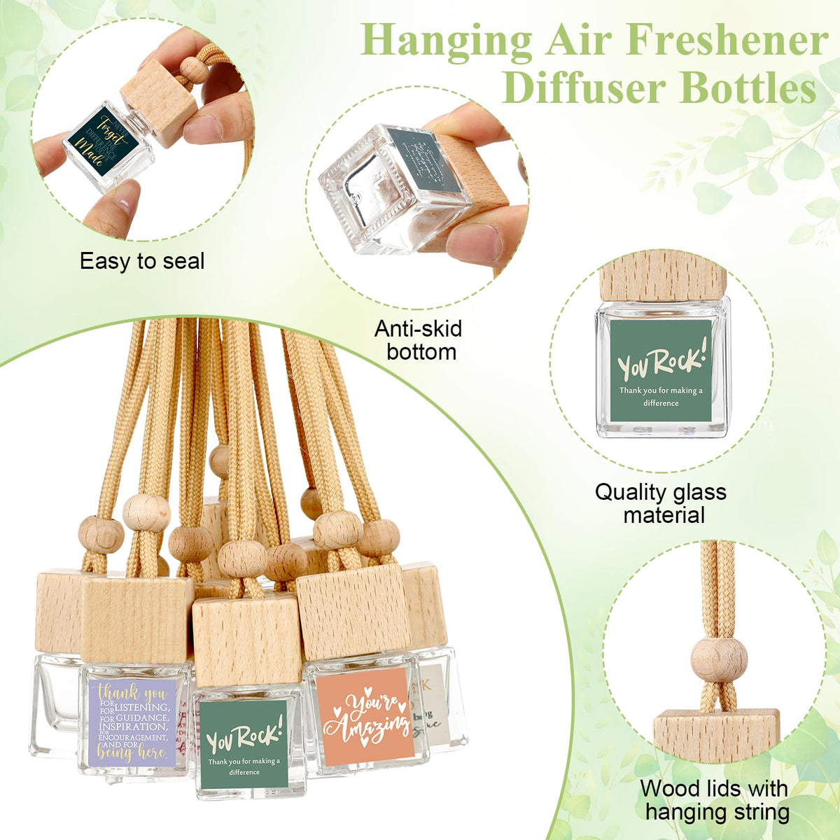 Havawish 20 Pcs Employee Appreciation Gift Bulk Car Diffuser Air Freshener Hanging Ornament Back to School Gifts for Teacher Glass Essential Oil Diffuser Thank You for Coworker Staff Volunteer