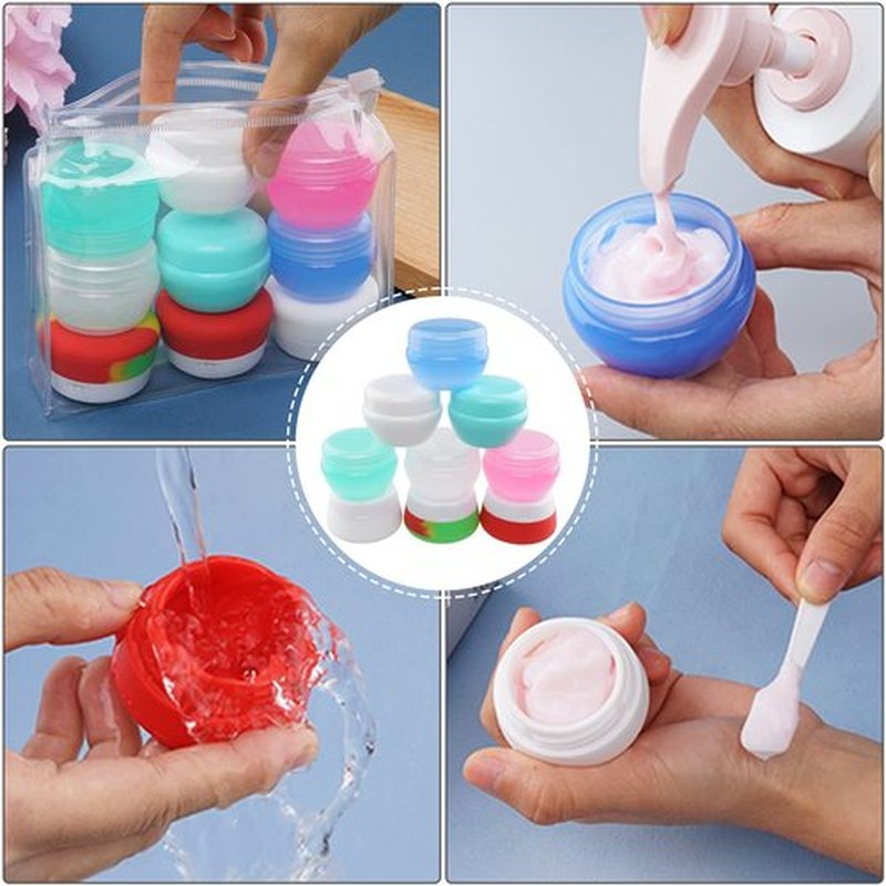Cosywell Travel Containers for Creams 20ml Travel Jars for Toiletries TSA Approved Silicone and PP Cream Jars Refillable Leak-proof Travel Accessories with Lid for Cosmetic Makeup Cream (9 Pieces)
