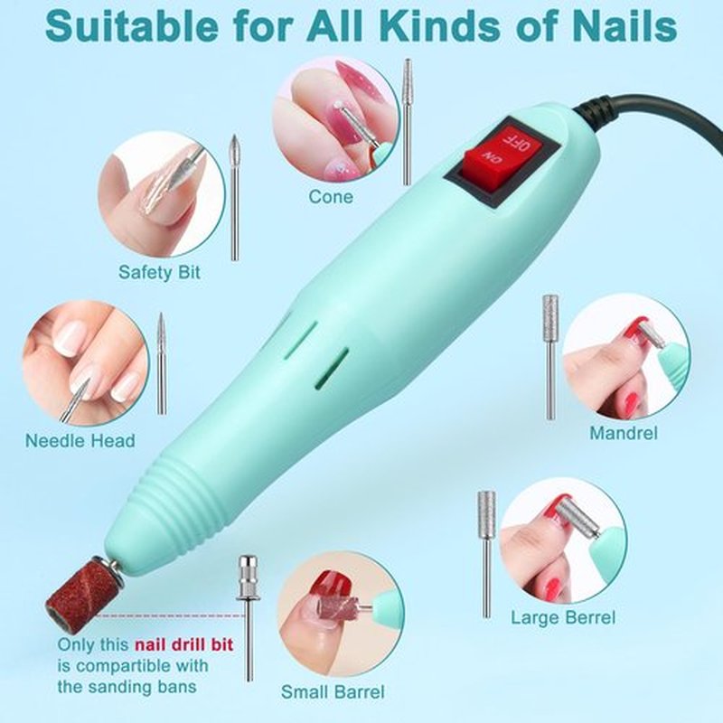 Electric Nail Drill, Cadrim Nail Drill Machine, Nail Electric Drill for Acrylic Nails Gel Nail Glazing Nail Drill Nail Art Polisher Sets Glazing Nail Drill Fast Manicure Pedicure, Green