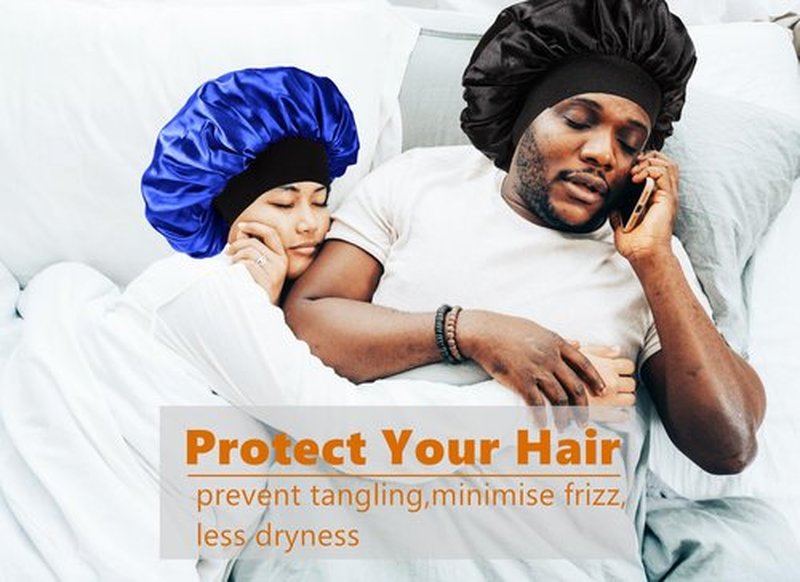 Bonnet for Men,Hair Bonnet for Sleeping,Double Layer Satin Bonnets for Black Women Curly Hair Braids,Reversible Sleep Cap (Large,Black/Royal Blue)
