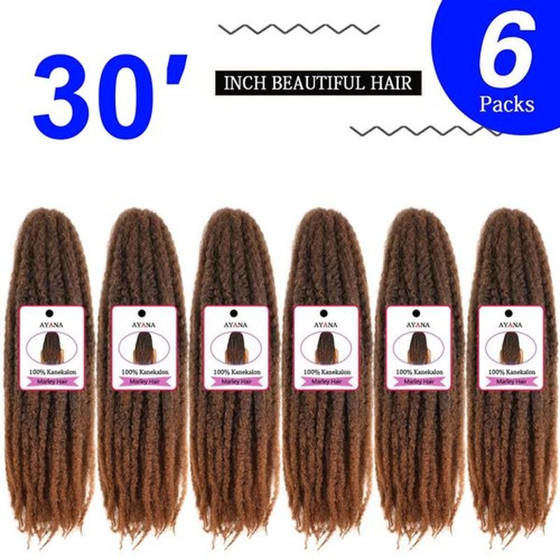 30 Inch Marley Twist Braiding Hair Marley Hair Crochet Braids 6Pack Long Afro Kinky Synthetic Kanekalon Fiber Marley Hair For Twists Braiding Hair Extensions(30 inch，T30)