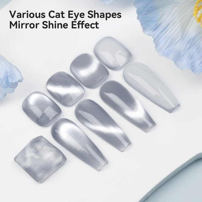 Bevimee Cat Eye Gel Nail Polish Moonlight Magnetic Nail Polish Gel Silver Glitter Mirror Glass Smoothie Cateye Gel Polish Holographic UV Gel for Nail Art Manicure DIY at Home 1PC 12ML
