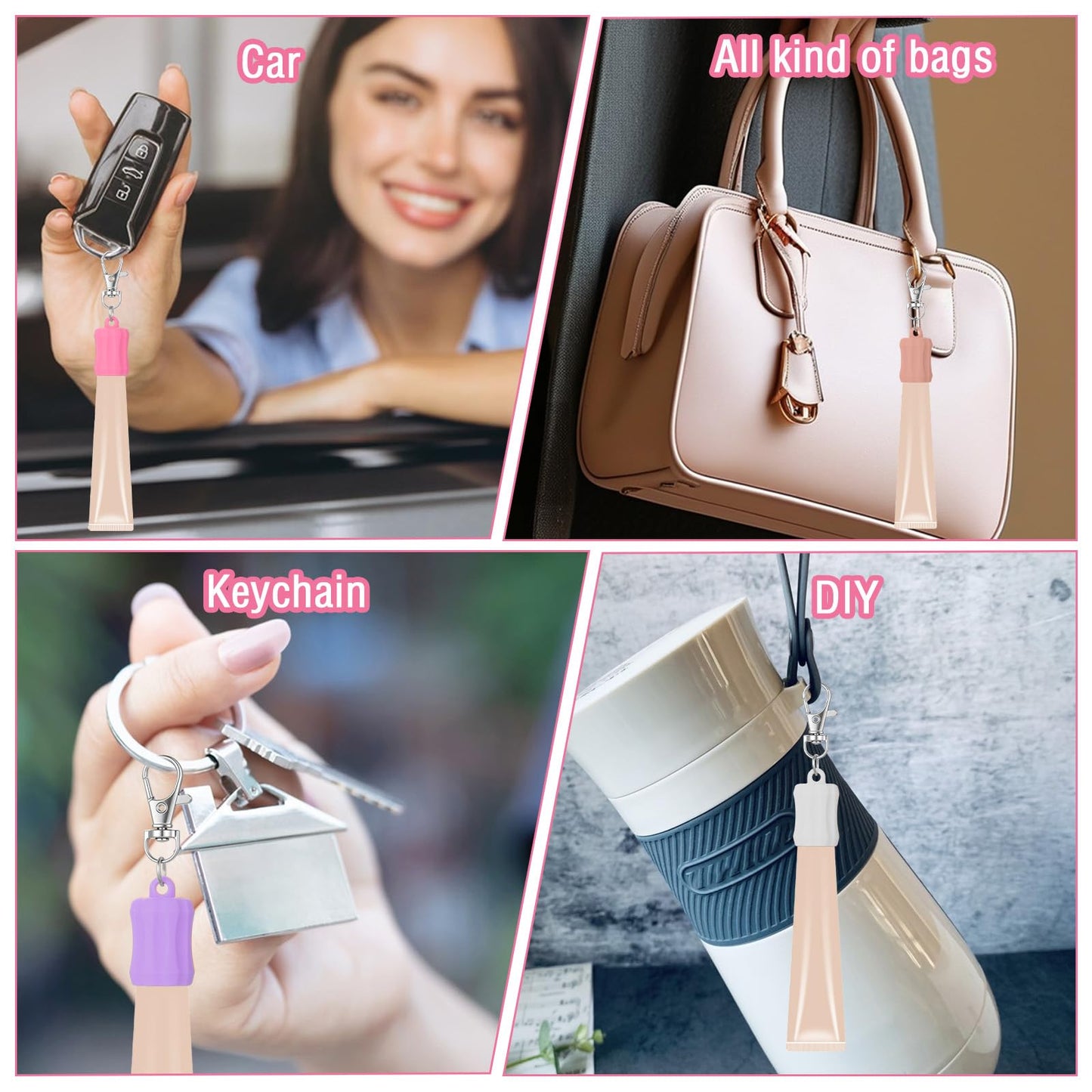 Mabor 4Pcs Lip Gloss Holder Keychain, Lip Balm Holder Keychain, Key Chain Cap Accessories