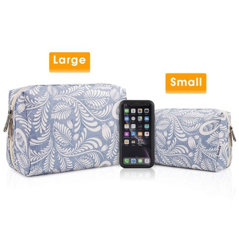 Narwey Large Makeup Bag Zipper Pouch Travel Cosmetic Bag Organizer for Women (Large, Blue Leaf)
