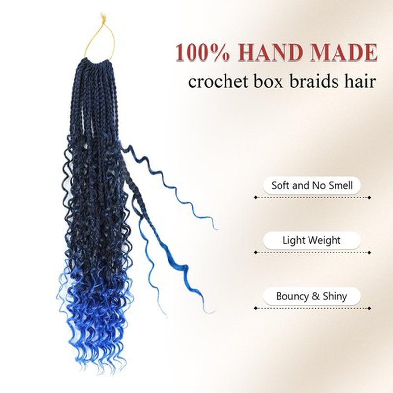 Boho Box Braids Crochet Hair 8 Packs Boho Crochet Braids Pre Looped 1B/Blue Goddess Box Braids Crochet Hair for Black Women 18 Inch Boho Braids Crochet Hair Extension