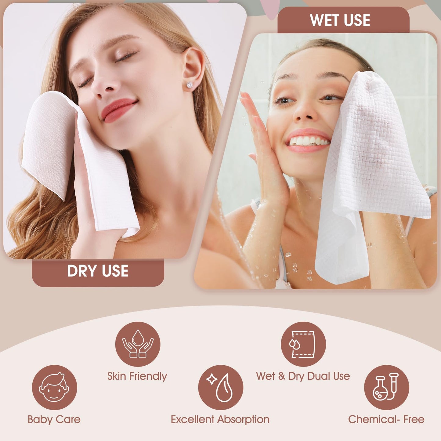 2Pack Disposable Face Towel Facial Cloth Thicker Large Size 10"X12" Towelettes Disposable for Washing Face Clean Skin Towels Facial Towels