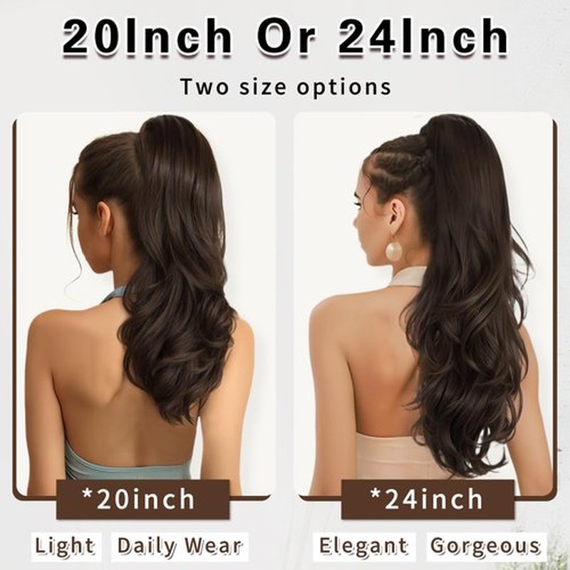 SHNMIN Ponytail Extension, Drawstring Ponytail Extension for Women 20 Inch Long Wavy Pony Tails Clip in Ponytail Hair Extensions Synthetic Layered Ponytail for Daily Use