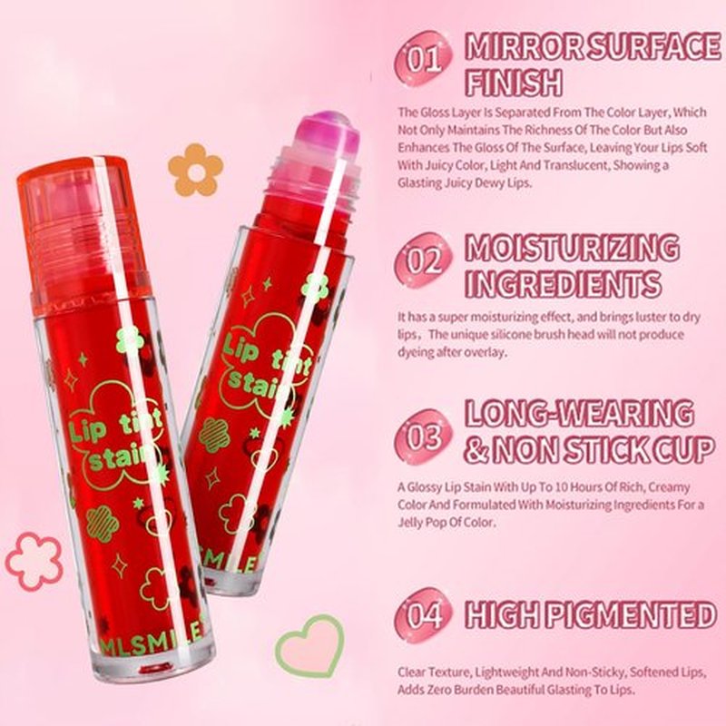 4 Colors Lip Tint Stain Set,Plumping Lip Tint,Watery Lip Stain Moisturizing Mini Liquid Lipstick,Long-Lasting&Non-Stick Cup,Multi-Use Lip and Cheek Tint Stain(Set B)