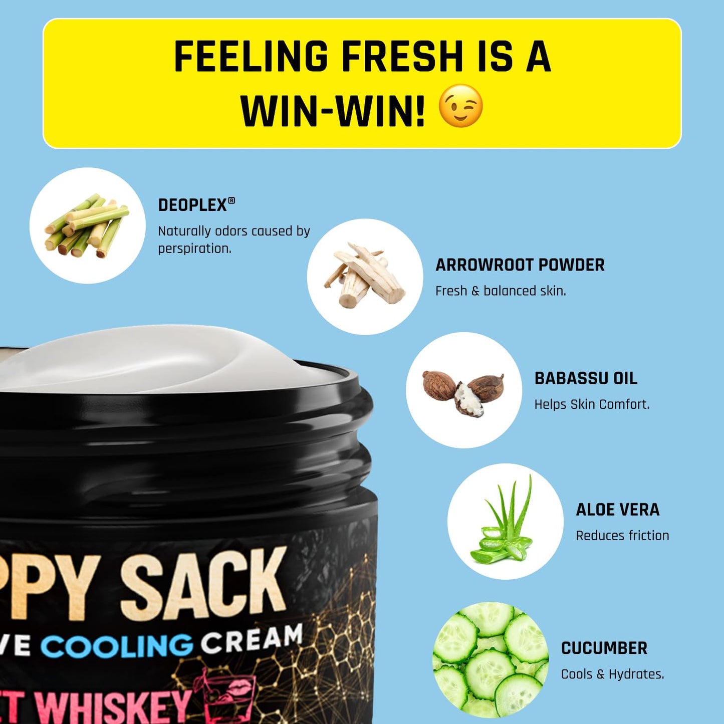 Derm Dude Happy Sack Ball Deodorant & Comfort Cream for Men | Anti-Chafing Sweat Defense, Odor Control, Aluminum-Free Deodorant & Hygiene Products for Men's Private Parts | Sweet Whiskey Scent, 2oz