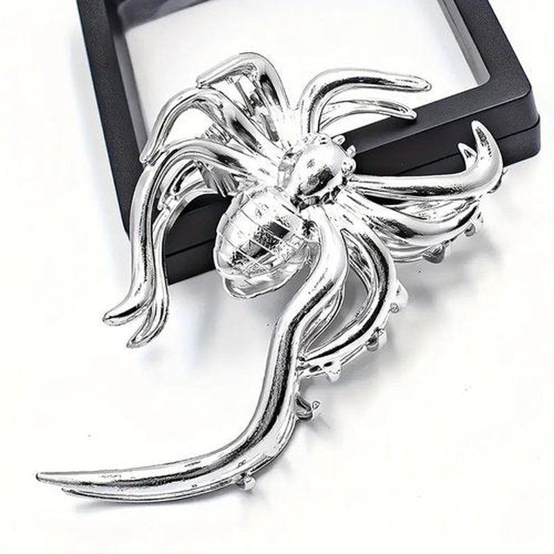 2Pcs Halloween Hair Claw Clips Spider and Spider Web Hair Clips Metal Alloy Hair Jaw Clips Medium Size Silver Hair Accessories Fashion Funny Halloween Hair Clip for Women Cosplay Party Hair Supplies