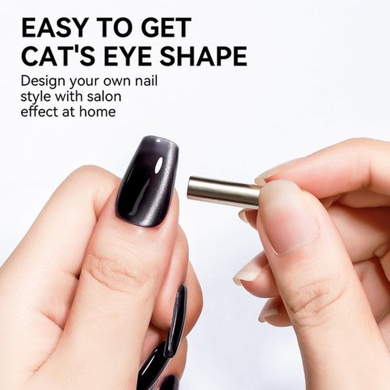 Bevimee Cat Eye Gel Polish Black, Glitter Magnetic Gel Nail Polish Moonlight, Cateye Polish With Magnet Stick Holographic Shimmer Cateye Effect, UV Velvet Gel Nail Art Manicure Salon DIY Home, 12ML