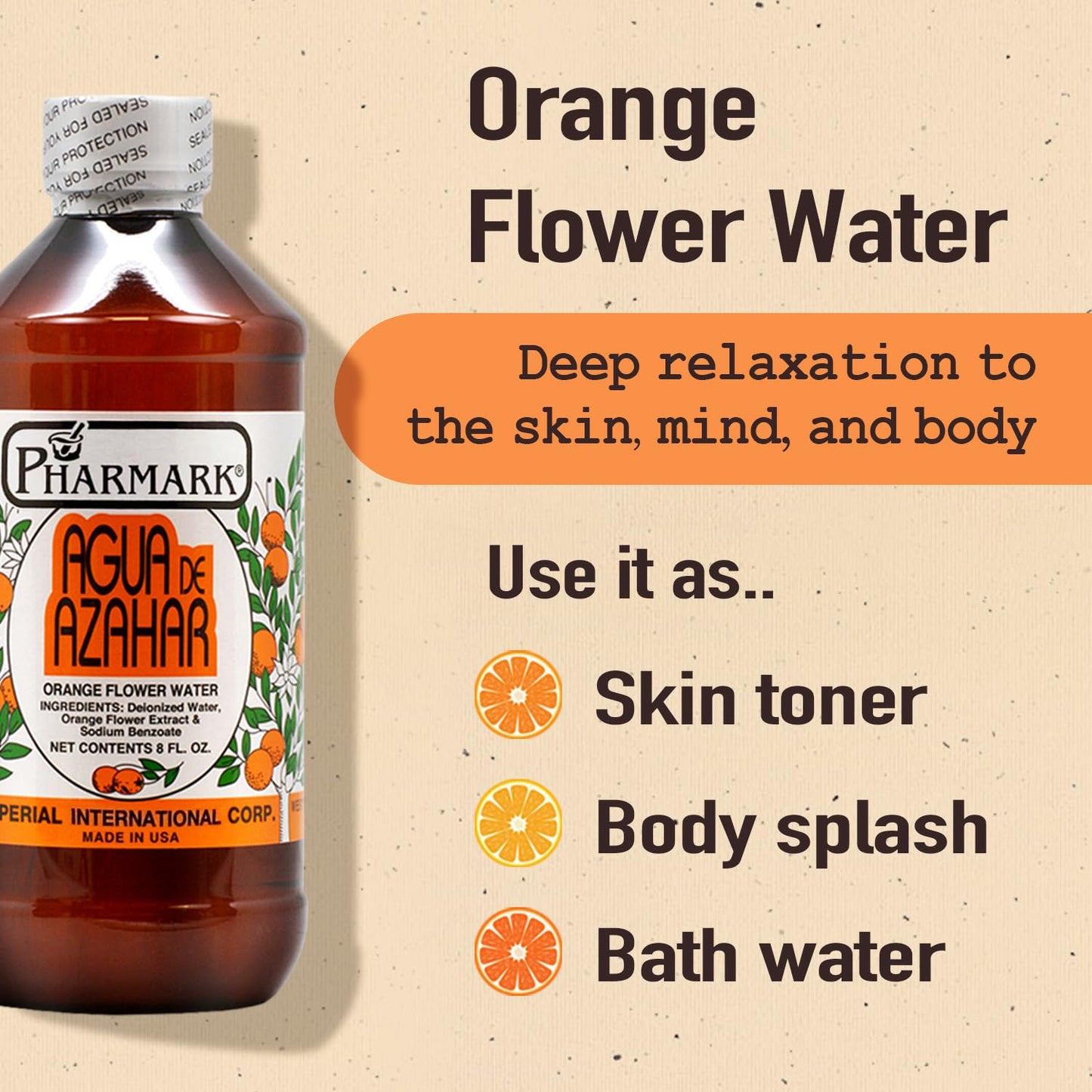Pharmark Orange Flower Blossom Water - Natural Alcohol-Free Facial Toner & Hydrating Neroli Mist for Sensitive Skin - Soothing Botanical Astringent (4 oz, Pack of 1)