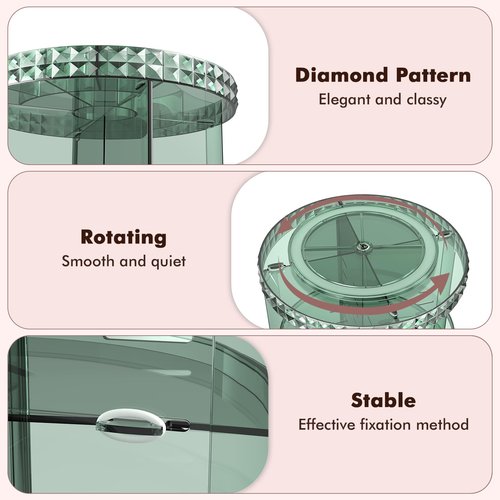 Rosoenvi Rotating Makeup Organizer, 360° Spinning Skincare Organizers, Adjustable Layer Cosmetic Storage Lazy Susan Makeup Organizers for Dresser Bathroom, Medium, Green