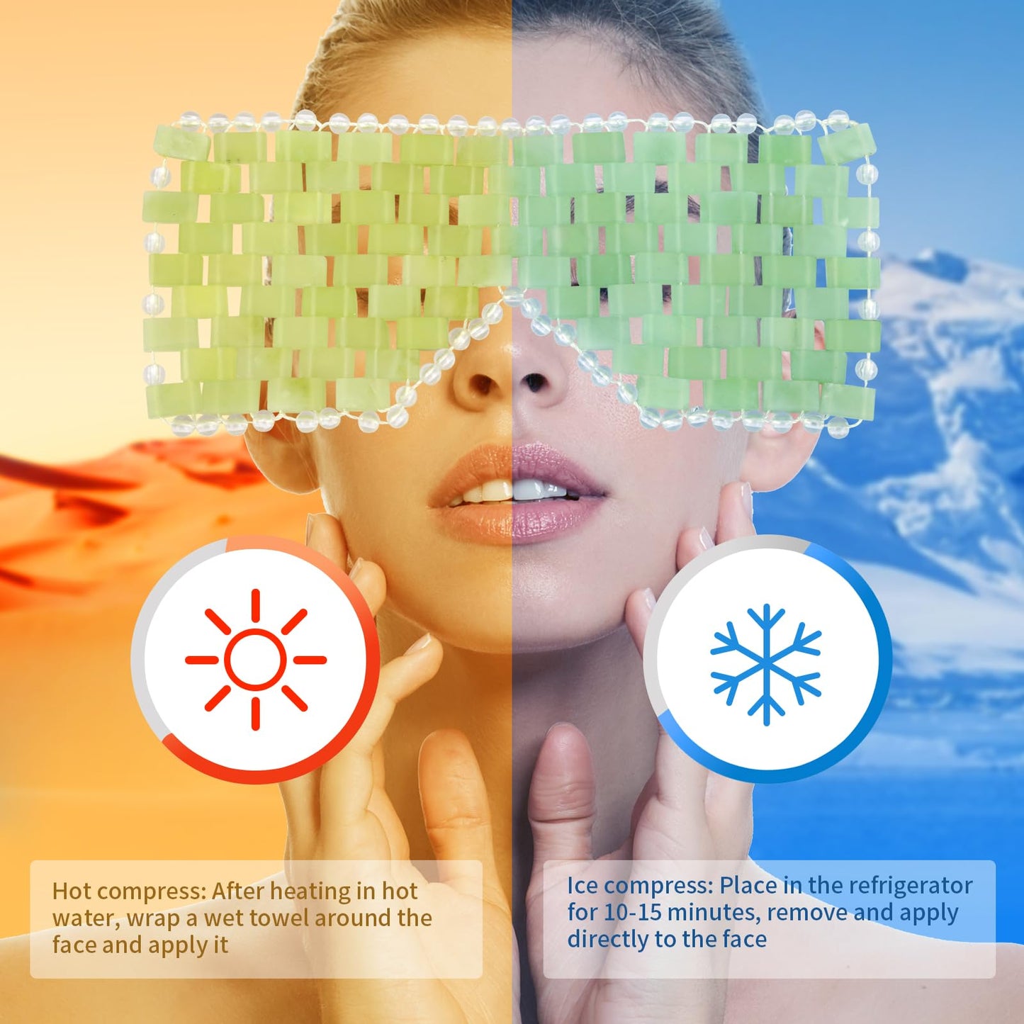 LazyGa Jade Eye Mask 2pcs - Facial Cooling Mask with 100% Real Jade for Hot & Cold Therapy to Reduce Wrinkles, Puffiness, Migraines, and Anti-Aging