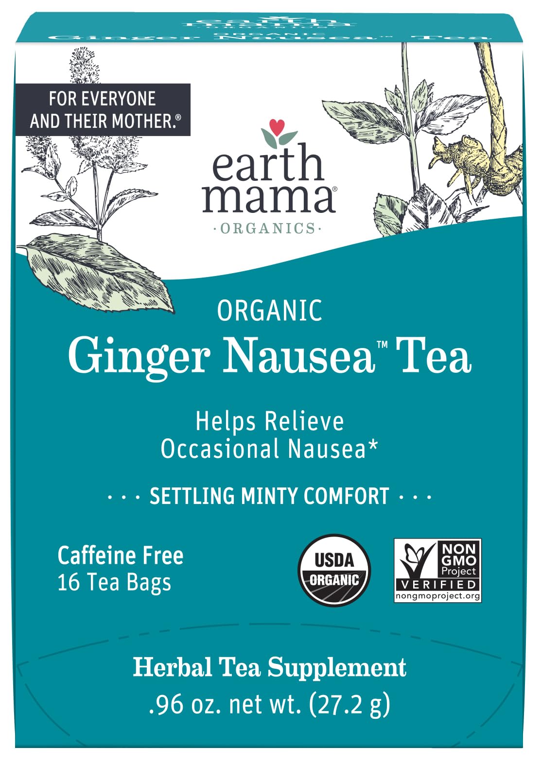 Earth Mama Organic Ginger Nausea™ Tea | Comforts Occasional Nausea + Morning Sickness, 16 Teabags Per Box