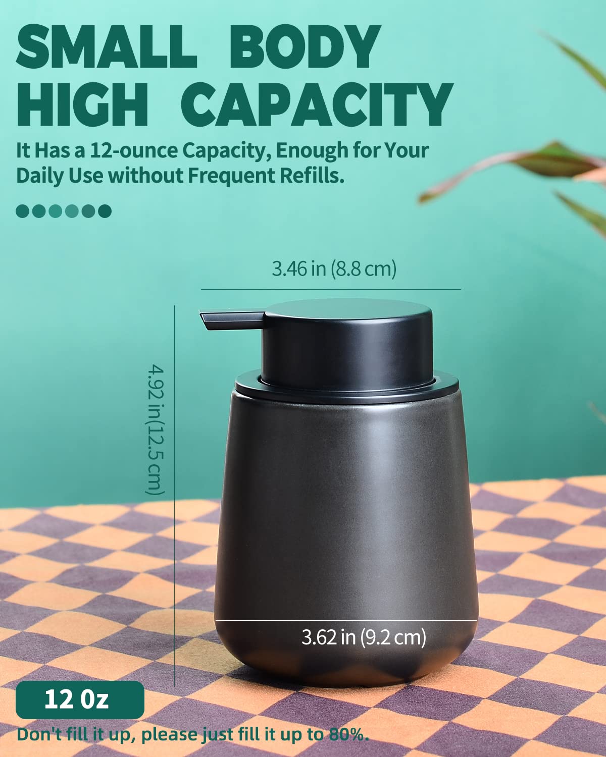 Bosilunlife Ceramic Foaming Soap Dispenser - 12Oz Bathroom Countertop Kitchen Dish Soap Pump Dispenser Foam Soap Dispenser - Matte Black