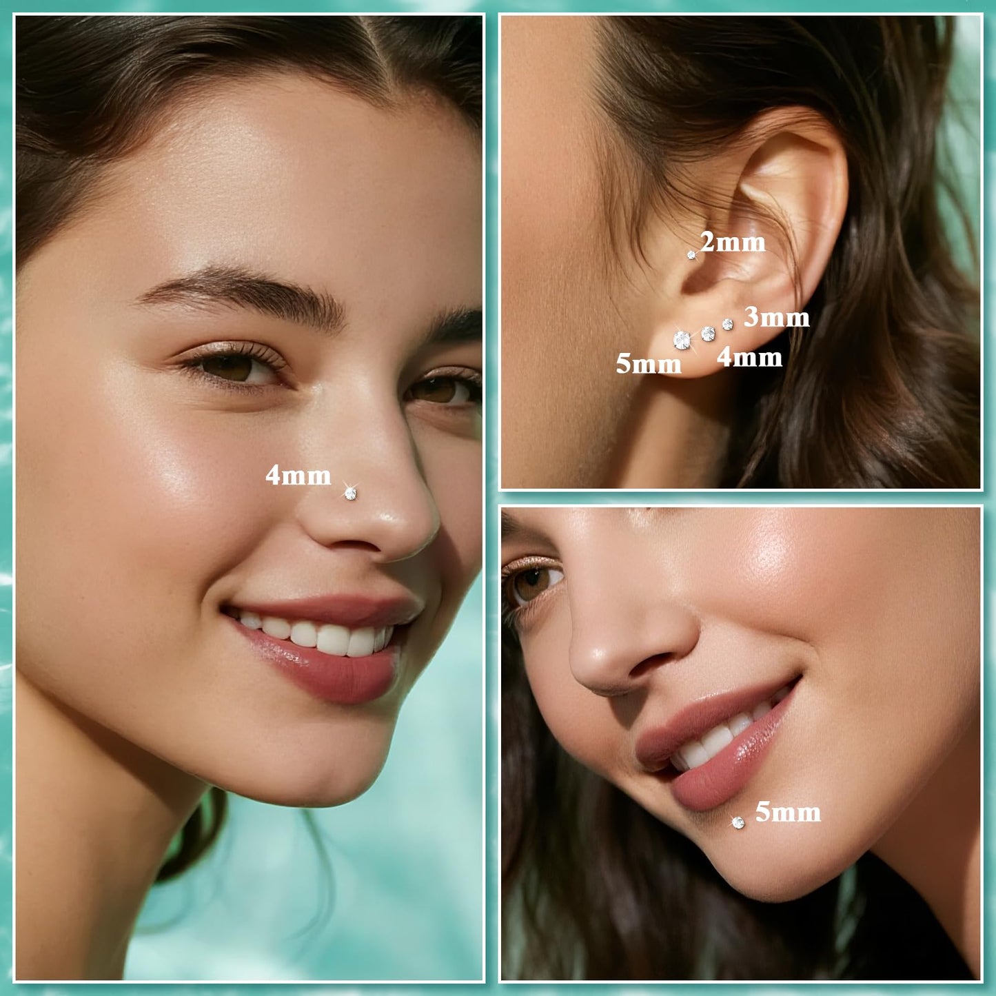 16G Flat Back Stud Earrings for Women Men Set - Hypoallergenic Surgical Steel Internal Thread Tragus Helix Cartilage Conch Nose Piercing Jewelry - Be Equipped With Piercing Ball Grabber Tool (Silver)
