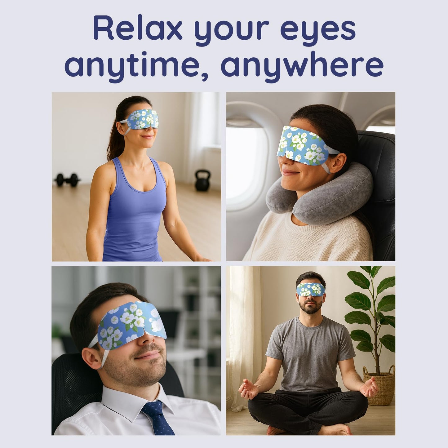 16 Pack Jasmine Steam Eye Mask for Dryness, Puffiness, Strain & Relaxation, Heated Eye Mask for Sleep & Travel, Self-Heating & Disposable Warm Compress, Travel Essentials, Relaxation Gifts for Women
