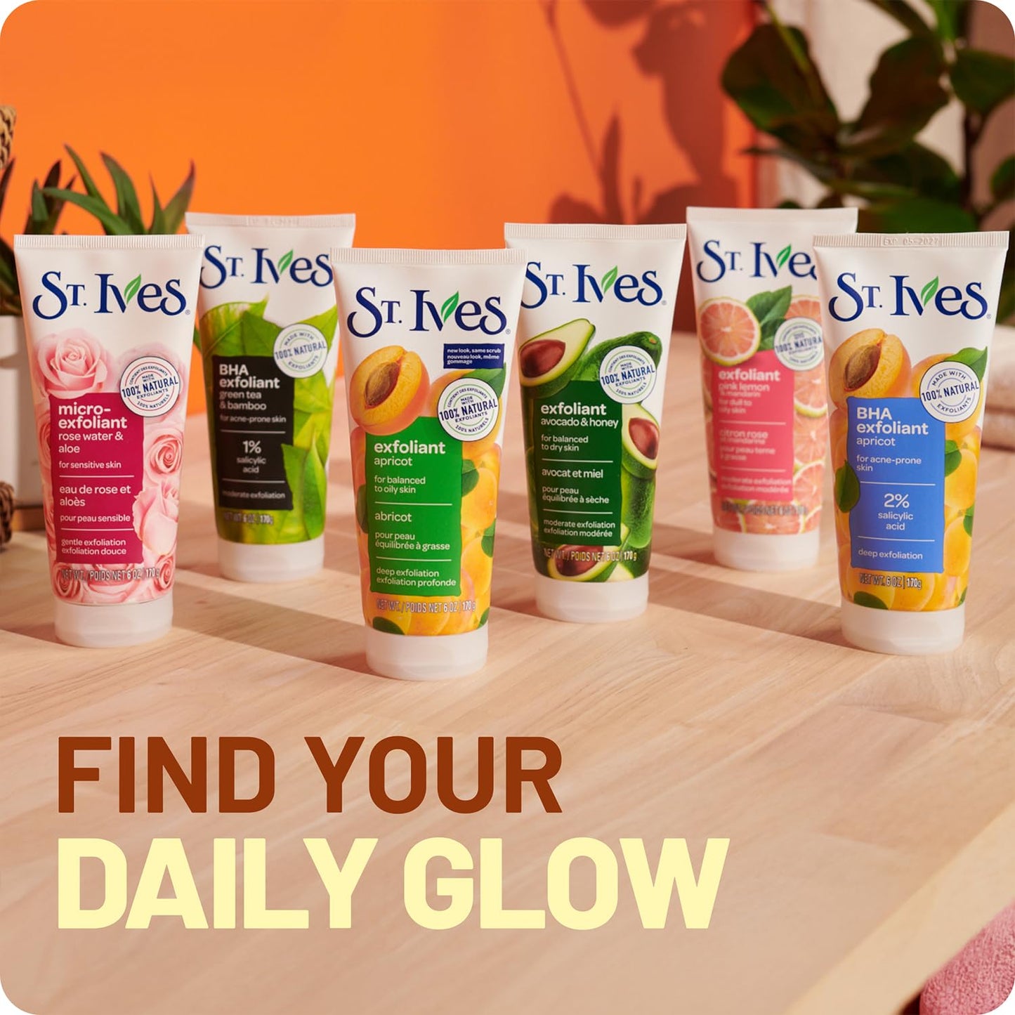 St. Ives Apricot Facial Scrub, Fresh Skin 3-Pack – Face Exfoliant for Balanced to Oily Skin, 6 Oz Ea