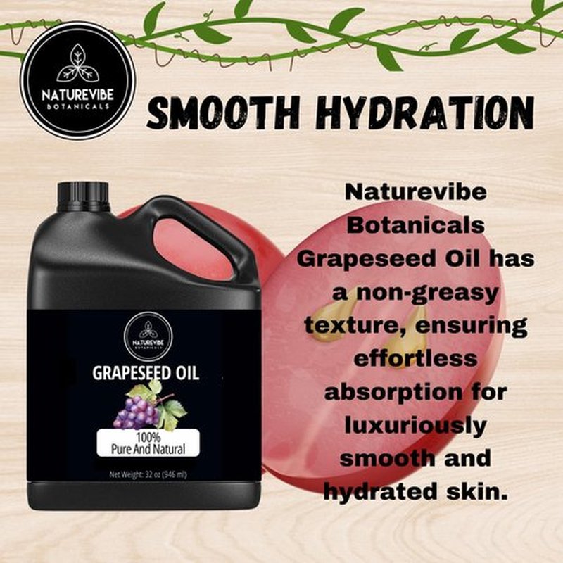 Naturevibe Botanicals Grapeseed Oil 32 Ounces | 100% Pure and Natural | Great for Skin Care and Hair Care