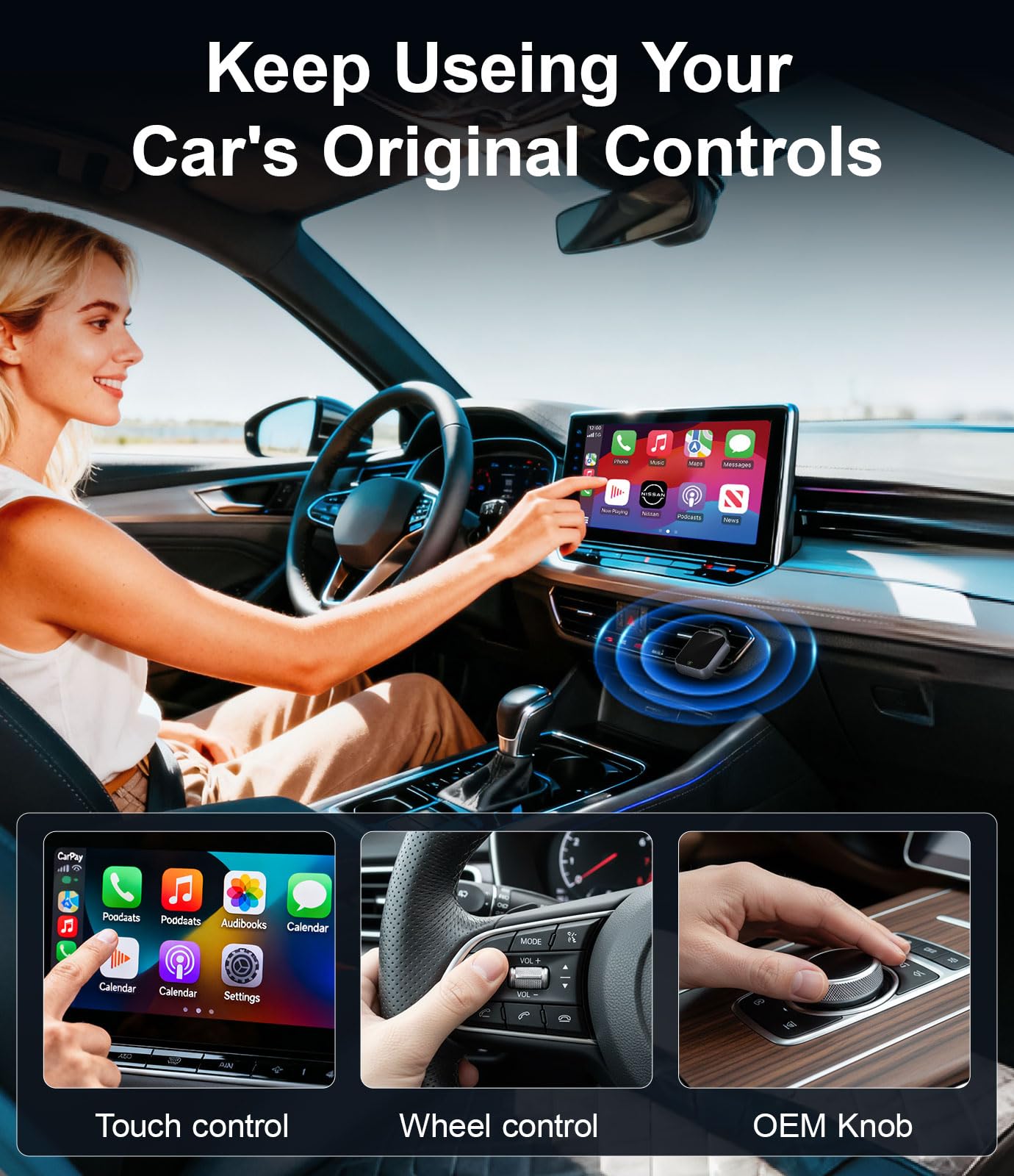 Enhanlife Wireless CarPlay Adapter for iPhone - No Audio Lag, Auto-Connect - Convert Factory Wired to Wireless CarPlay - Bluetooth 5.3 & 5GHz Wi-Fi - Plug & Play (Includes USB A/C)