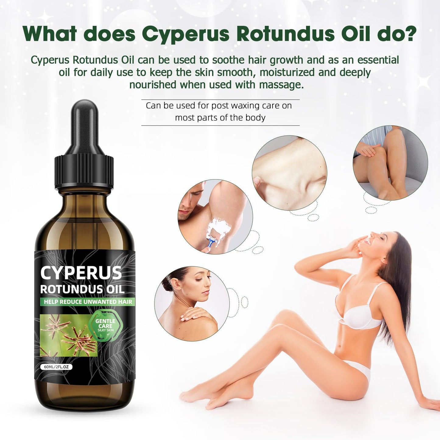 SKSOYT 2 Pcs Cyperus Rotundus Oil for Hair Removal, Natural Cyperus Rotundus Oils to Reduce Unwanted Hair Growth, Soothing & Moisturizing, Shrinks Pores, Smooth Skin Care