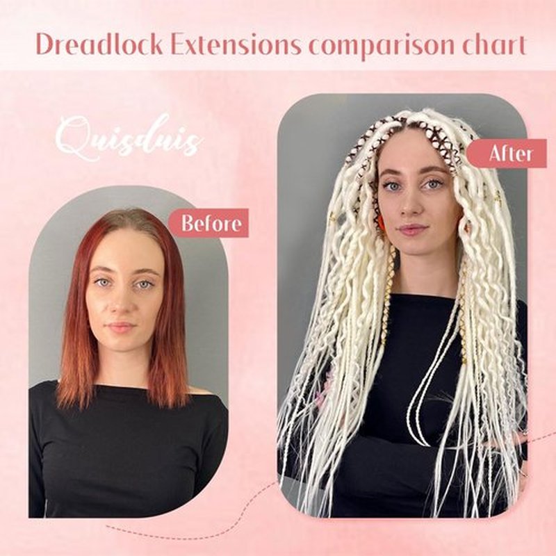 Quiduis 30 Inch 30 Strands SE Dreadlock Extensions Full Sets,3 In 1 Mixed Synthetic Dreads Extensions,Gray to White Curly&Straight&Boho Single Ended Dreads Extensions Hippie Style Dreadlock for Women
