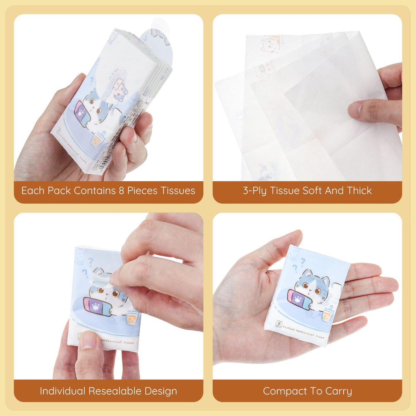 27 Packs Pocket Tissues, Small Travel Size Bulk Facial Paper Towel, Travel Essential, Purse Tissue, Individual Packet, Soft 3 Ply Portable Napkins with Cute Prints for Wedding Party (Dog&Bear&Rabbit)