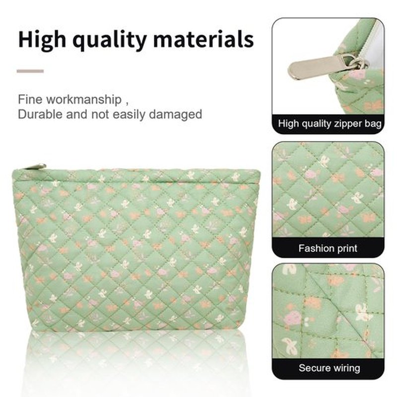 Wudimeitt Cosmetic bag Makeup bag Preppy Cute Corduroy Toiletry bag for women travel essentials (Green flower)