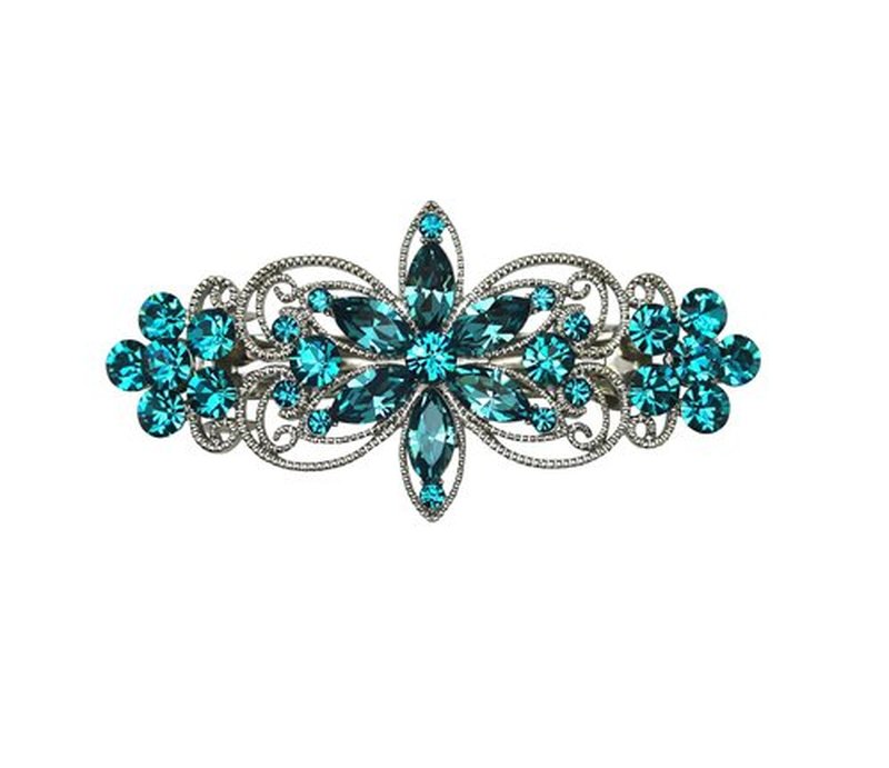 Faship Gorgeous Malibu Blue Rhinestone Crystal Flora Hair Barrette Clip