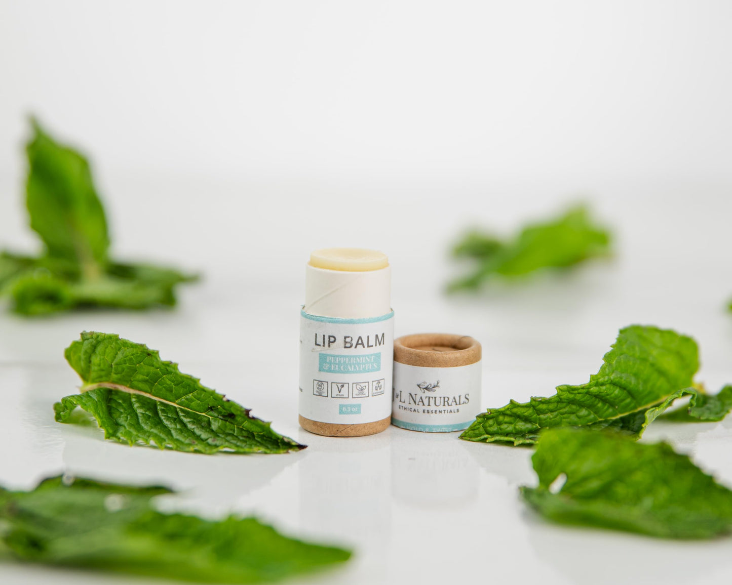 J&L Naturals Sustainable Lip Balm | Organic Ingredients, 100% Natural, Eco-Friendly | Cruelty Free, Vegan, Paraben Free, Silicone Free (Peppermint & Eucalyptus, 2-Piece Duo)